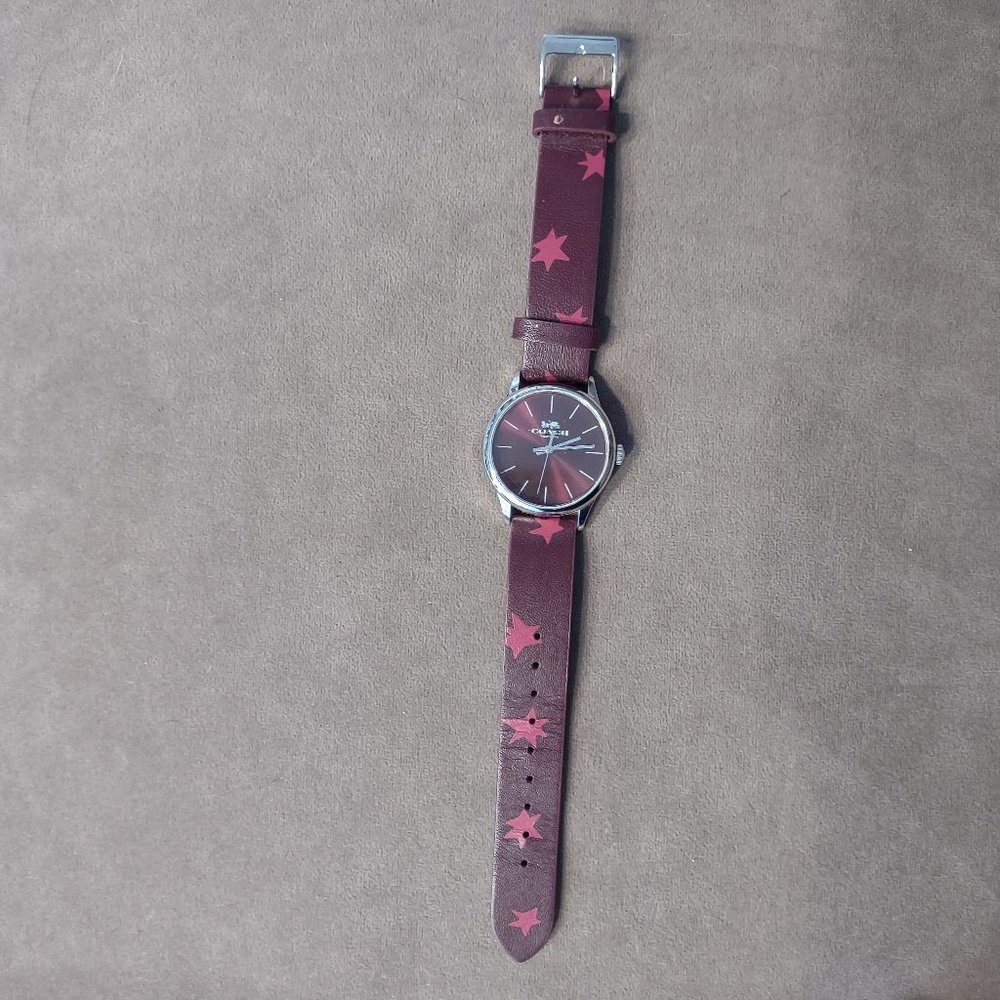Coach Burgundy Watch w Pink Star Leather Band